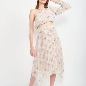 En Saison Kika Pleated Blue Floral Skirt Size S